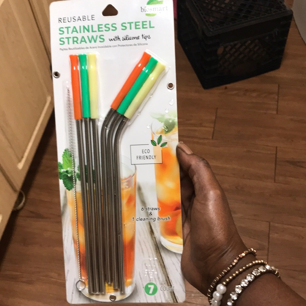 Stainless steel straws / W straw brush cleaner (7.5 inches long)